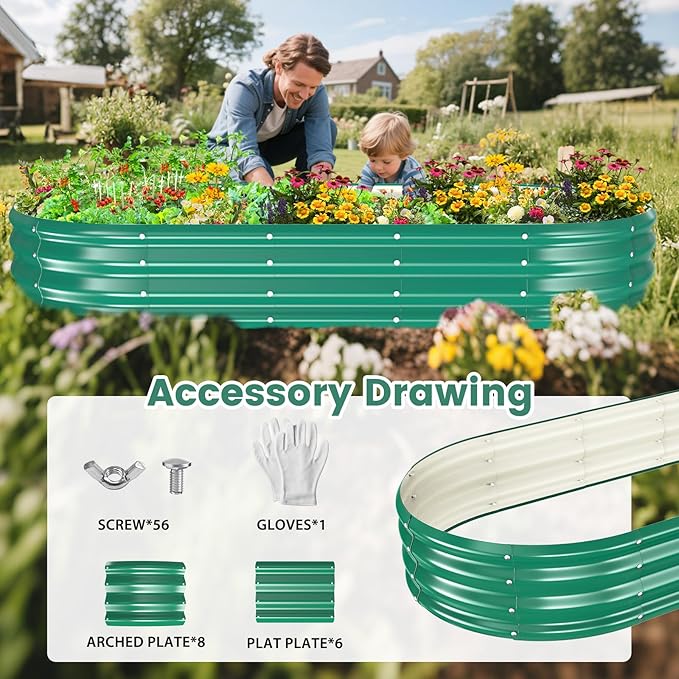 Galvanized Raised Garden Beds for Gardening - 72 x 36 x 12 inch Oval Metal Planter Boxes Above Ground Outdoor for Vegetables,Flowers,Herbs, Garden Container Green (1, 6X3X1FT)