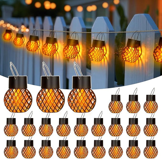 GIGALUMI 24 Pack Solar Lanterns for Outside,Solar Hanging Lights Outdoor Waterproof with Flickering Flame,Solar Powered Outdoor Lights Garden Decor for Yard,Patio,Tree,Camping,Festival Decoration