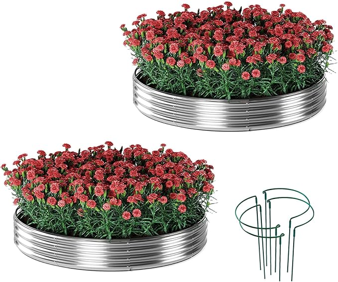 Galvanized Metal Planter Round Raised Garden Bed Kit for Gardening Outdoor，3x3x1ft 2 Grow Garden Box Raised Flower Bed，Round Galvanized Planter Outdoor Large Metal Fire Pit Ring
