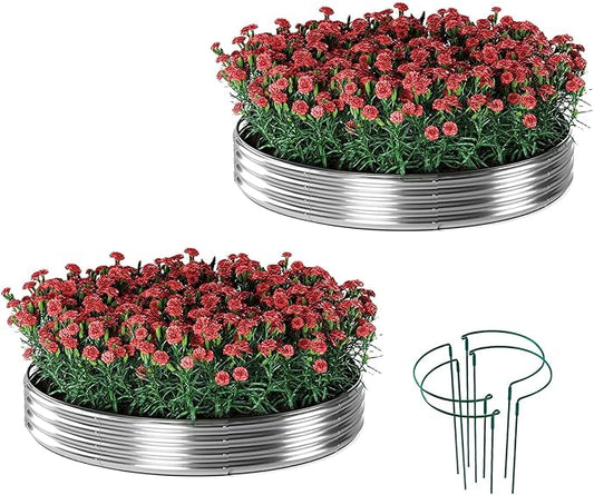 Galvanized Metal Planter Round Raised Garden Bed Kit for Gardening Outdoor，3x3x1ft 2 Grow Garden Box Raised Flower Bed，Round Galvanized Planter Outdoor Large Metal Fire Pit Ring