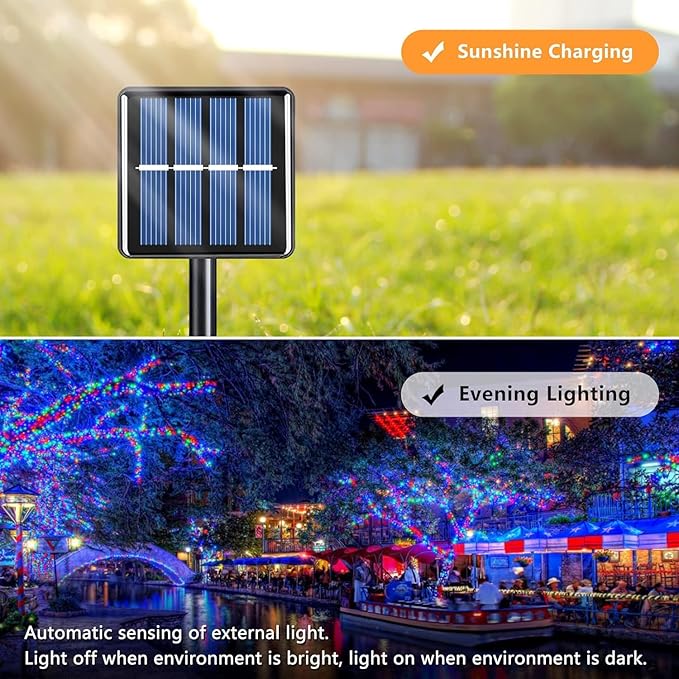 4-Pack Solar Christmas String Lights Outdoor Multicolor - 100LED 33FT String Lights Solar Powered with 8 Modes, Waterproof Patio Lights, Solar Lights for Outside Tree Balcony Gazebo Party