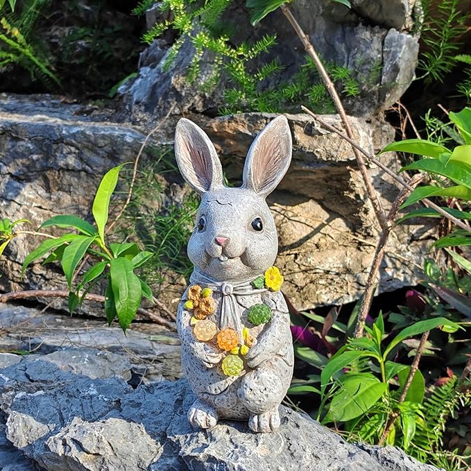 Easter Bunny Statue with Glowing Decorative Solar Ball - Home and Garden Rabbit Decor Solar Garden Outdoor Statue for Patio and Garden Easter Gifts,Figurine Light Gifts for Bunny Lovers and Friends