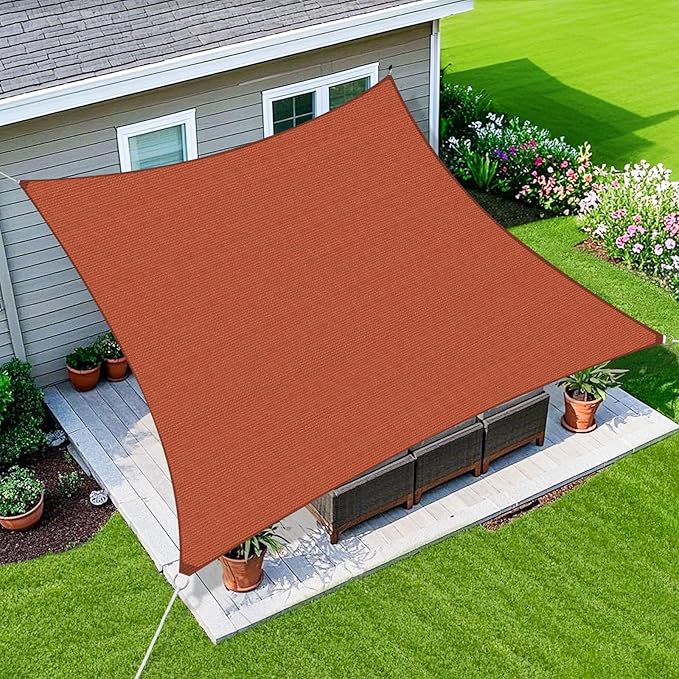 Amagenix Sun Shade Sail 11'X11' Curved Edge Outdoor Shade Canopy Rust Red Breathable 95% UV Block Shade Cloth for Patio Garden Backyard (We Make Custom Size)