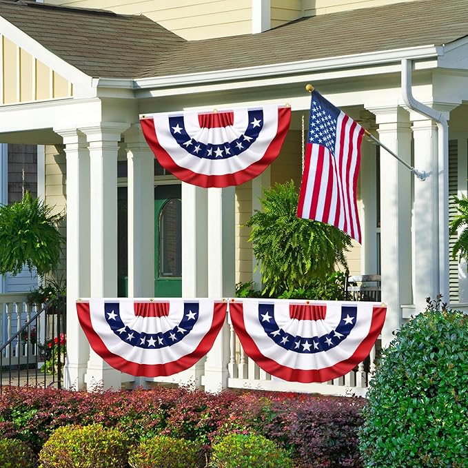 6 Pack USA Pleated Bunting Fan Flags, 1.5 x 3 Ft Patriotic Half Fan Banner American Flag Decoration Bunting for Outside Red White and Blue Decor Independence Day Memorial Day 4th of july Decorations