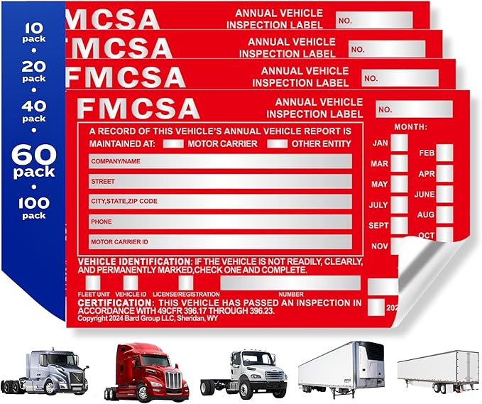 60-Pack DOT Compliant Aluminum Annual Vehicle Inspection Label – Red FMCSA Label with Punch Boxes