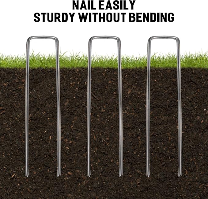 50 Pack 6 Inch Garden Stakes - Sturdy Landscape Staples with Metal Tarp Pins, Lawn Ground Stakes, Tent Stakes, and Yard Staples for Anchoring Sod, Landscape Fabric, and Irrigation Tubing