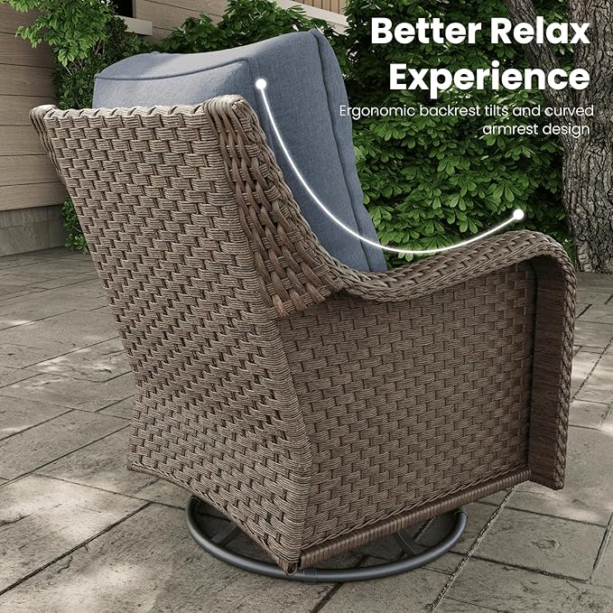 3 Pieces Outdoor Patio Furniture Sets with Single Chairs with 6-inch Thick Cushion and Side Table for Deck Lawn