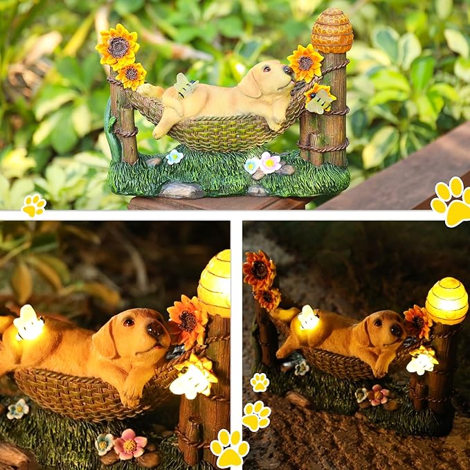 Afirst Solar Garden Outdoor Dog Statues Resin Figurine with Solar Lights Statue Decorations for Lawn, Patio, Balcony, Yard Ornament Mother's Day Gifts,Golden Retriever