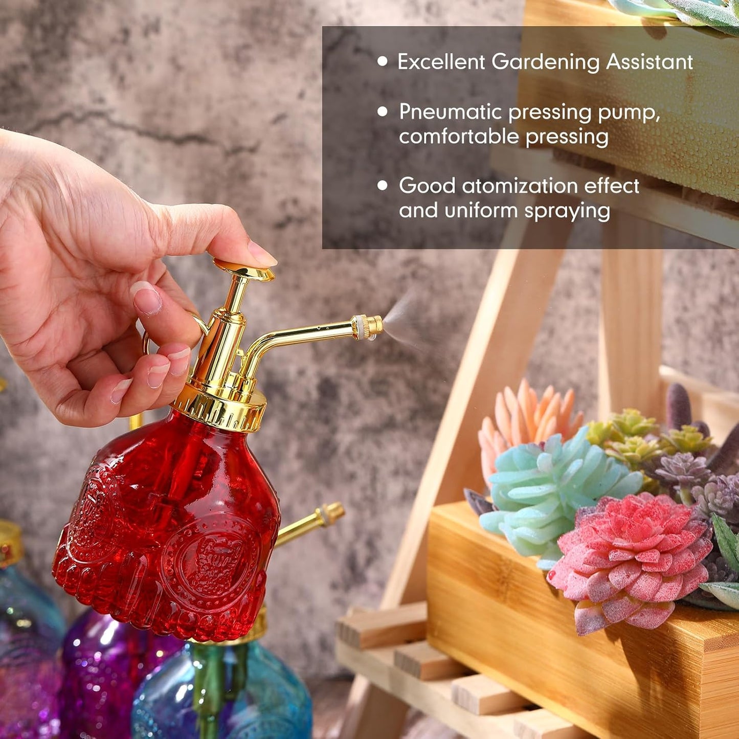 8 Pcs Glass Plant Mister Spray Bottle 200ml Vintage Plant Spritzer Multicolor Succulent Watering Bottle Watering Can 6.4'' with Plastic Top Pumps for Indoor Outdoor Succulents Garden Plants (Gold)