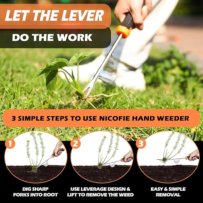 2025 Hand Weeder Tool, Rubber Handle Manual Weeder Puller Tool, Uprooting Weeding Tools, Crack Weeder Crevice, 4 Teeth Weeding Tool, Weeding Artifact Tool for Gardening (2 Pcs)