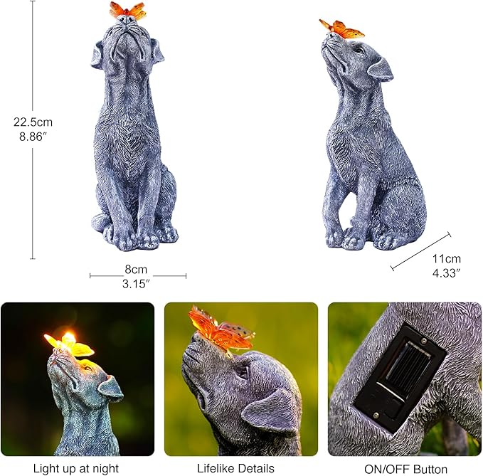 Goodeco Dog Statue with Solar Butterfly - Ideal Gifts for Dad, Mom or Birthdays, Beautifully Crafted Outdoor Decorations to Wow Your Guests
