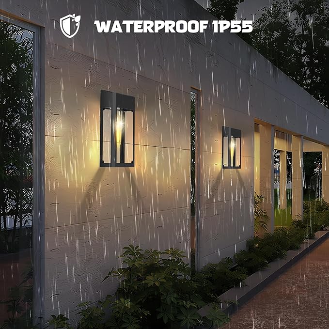 GOODFOEVER Solar Outdoor Lights Waterproof, 4 Pack Fence Lights Solar Powered with LED Bulbs, Metal Wall Lights for Garden Porch Patio Yard and Garage, Aluminum and Glass Shade (Wall Light 4 Pack)