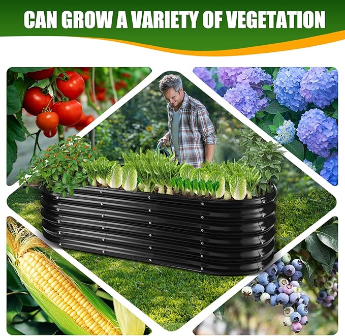 17" Tall Elevated Oval Metal Raised Garden Bed - 5ft x 2ft in Size and 0.8MM Thick Durable Planter Bed/Box for Vegetables Flowers Succulent at Patio/Garden Outdoor (Black, 5X2X1.4 FT)