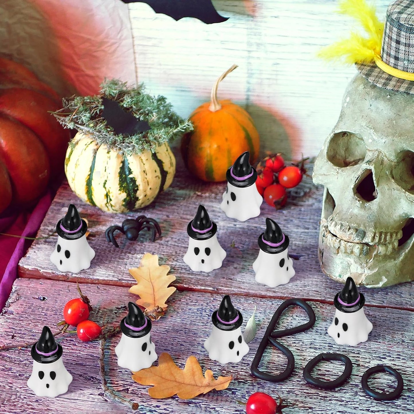 50 Pcs Mini Halloween Miniatures Figurines Resin Tiny Resin Figures Ornaments for Halloween Party Outdoor Home Garden Decoration (Witch Hat)
