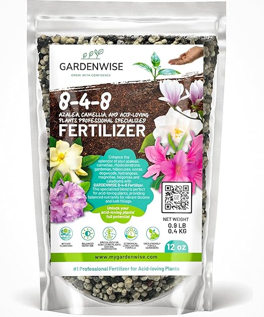 8-4-8 Acidic Fertilizer for Azaleas, Camellias (Camelia), Hydrangeas, Blueberries, Gardenias, Magnolia Trees, Evergreens, and Rhododendrons - Ideal Iron-Rich Plant Food (12 OZ)
