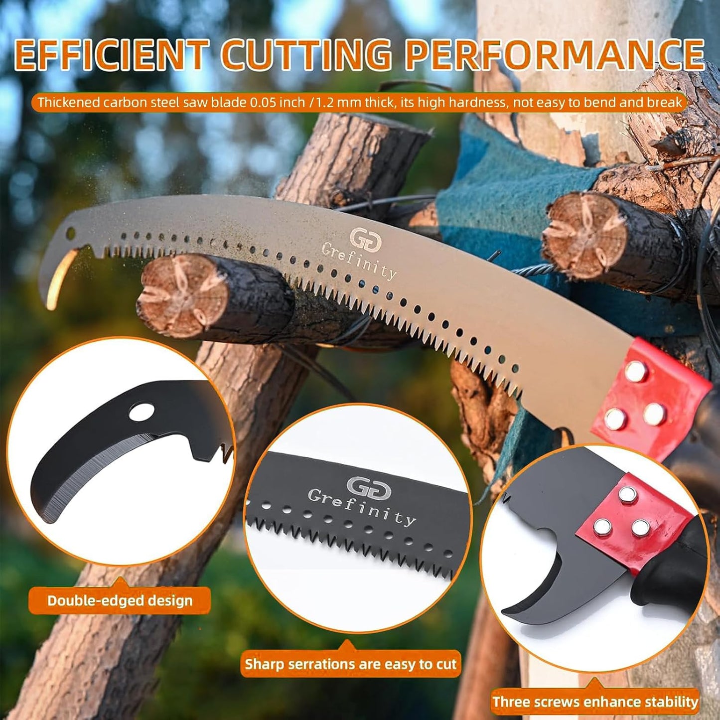 27FT Manual Pole Saw, Tree Branch Trimmer with 8-Section Fiberglass Handle, Sharp Steel Blade and Heavy-Duty Giant Pruning Scissors, Design for High Branch Trimming, Orange