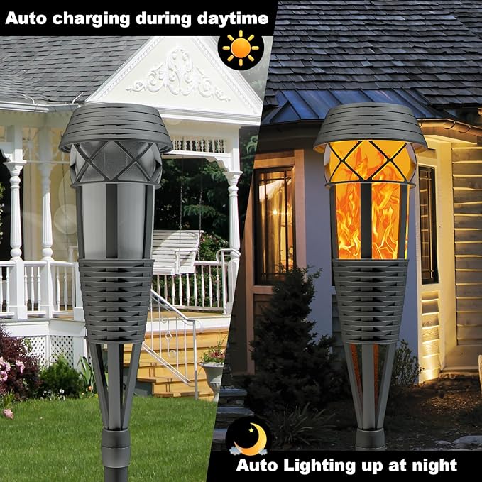 Flickering Flames Torch Light Solar Garden Lights Waterproof Landscape Lighting - 2 Pack