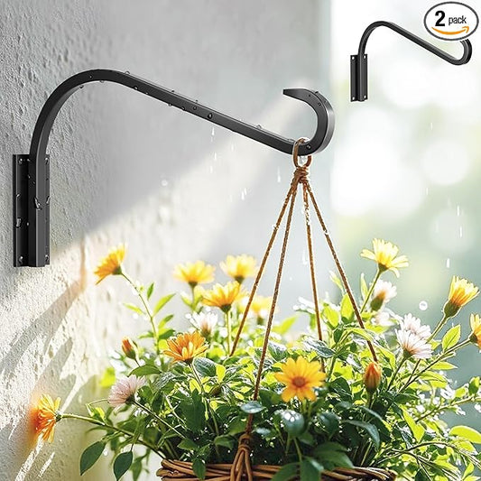 12 Inch 2 Pack Plant Hangers for Indoor/Outdoor Wall Mount - Heavy Duty Hanging Plant Holder & Bird Feeder Hooks, Decorative Black Metal Wall Hangers for Plants, Flower Baskets
