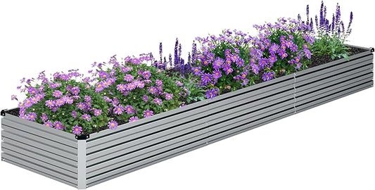 12x2x1FT Galvanized Raised Garden Bed Kit,Vegetable Boxes-Rectangle Metal Flower Box,Large Planter Raised Beds Outdoor Garden for Planting,Fruit,Herb-Sliver