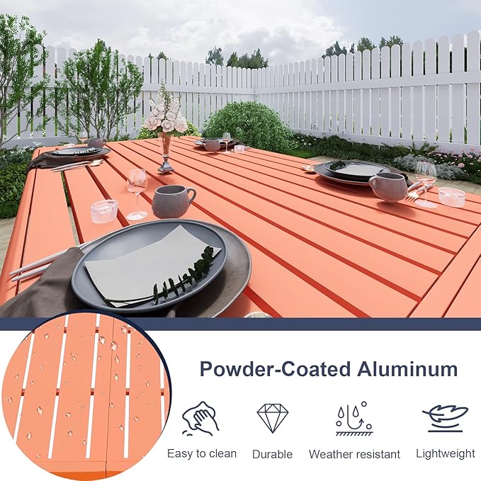 Aoodor 3-Piece Outdoor Patio Dining Set, Aluminum Furniture Set with 1 Rectangular Picnic Table and 2 Benches for Garden, Lawn, Yard