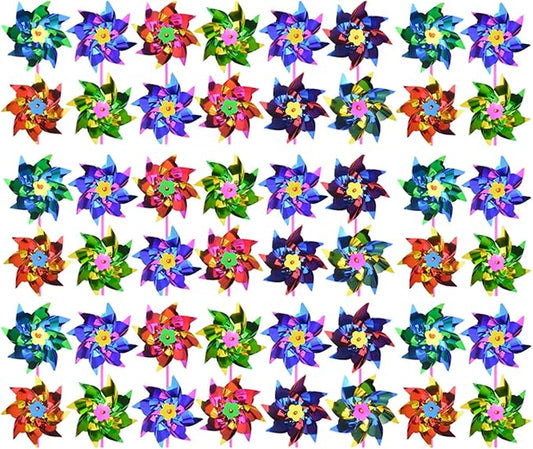 100pcs Plastic Rainbow Pinwheel,Windmill Party Pinwheels DIY Pinwheels Set for Kids Toy Garden Lawn Party Decor (100)