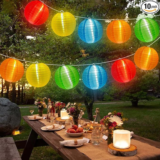 G40 LED Outdoor Lantern String Lights, 25FT Multicolor Patio String Lights with 10 Chinese Lanterns, Plug in Nylon Lantern Lights Waterproof UL Listed for Backyard Party Birthday Wedding Christmas
