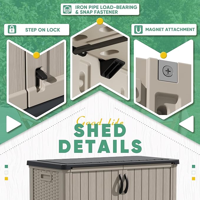 Devoko Outdoor Storage Cabinet 50 Cu Ft with Lockable Doors, Vertical Storage Shed Waterproof Patio Tools Storage Box for Sofa Cushions, Gardening Tools and Accessories (Beige)