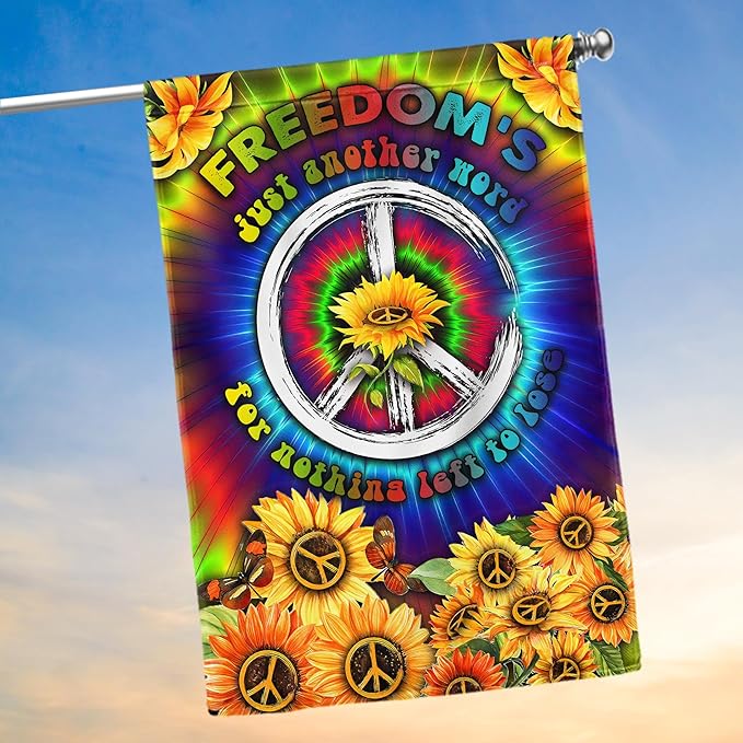FLAGWIX Sunflower Hippie Peace Flags - Summer Flag Decorations For Home, Outside, House Flag (30 x 40) - USA House Garden Flags, Hippie Peace House Flag, Premium Polyester - Decorative Outdoor Flags