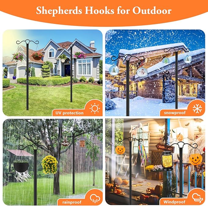 Double Shepherds Hook for Outdoor with 5 Prong Base 110 Inch Heavy Duty Two Sided Bird Feeder Pole for Hanging Lantern,Hummingbird Feeder,Lightweight Plant,Shepherds Hook for Bird Feeders for Outside
