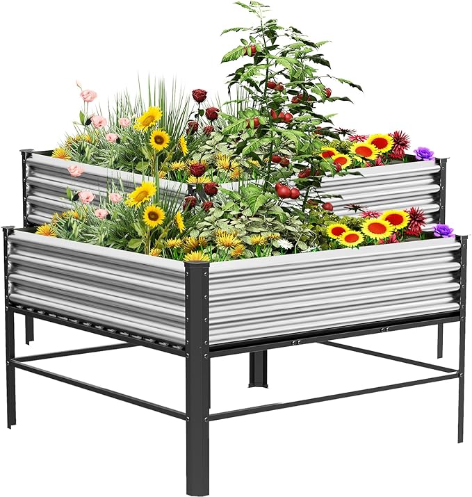 Doniks Raised Garden Bed with Legs, 48×48×32in Large Outdoor Metal Galvanized Garden Planting Box,1000lb Capacity for Vegetables Lawn Green Flowers, Fruits, Terrace