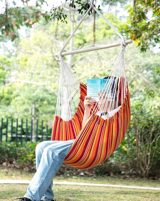ADVOKAIR Hammock Chair Swing (500 lbs Max) - Hanging Hammock Chair Rope Swing Indoor for Bedroom, Outdoor, Patio, Bedroom, Porch, Deck - Sturdy Steel Bar with Anti-Slip Safety Rings