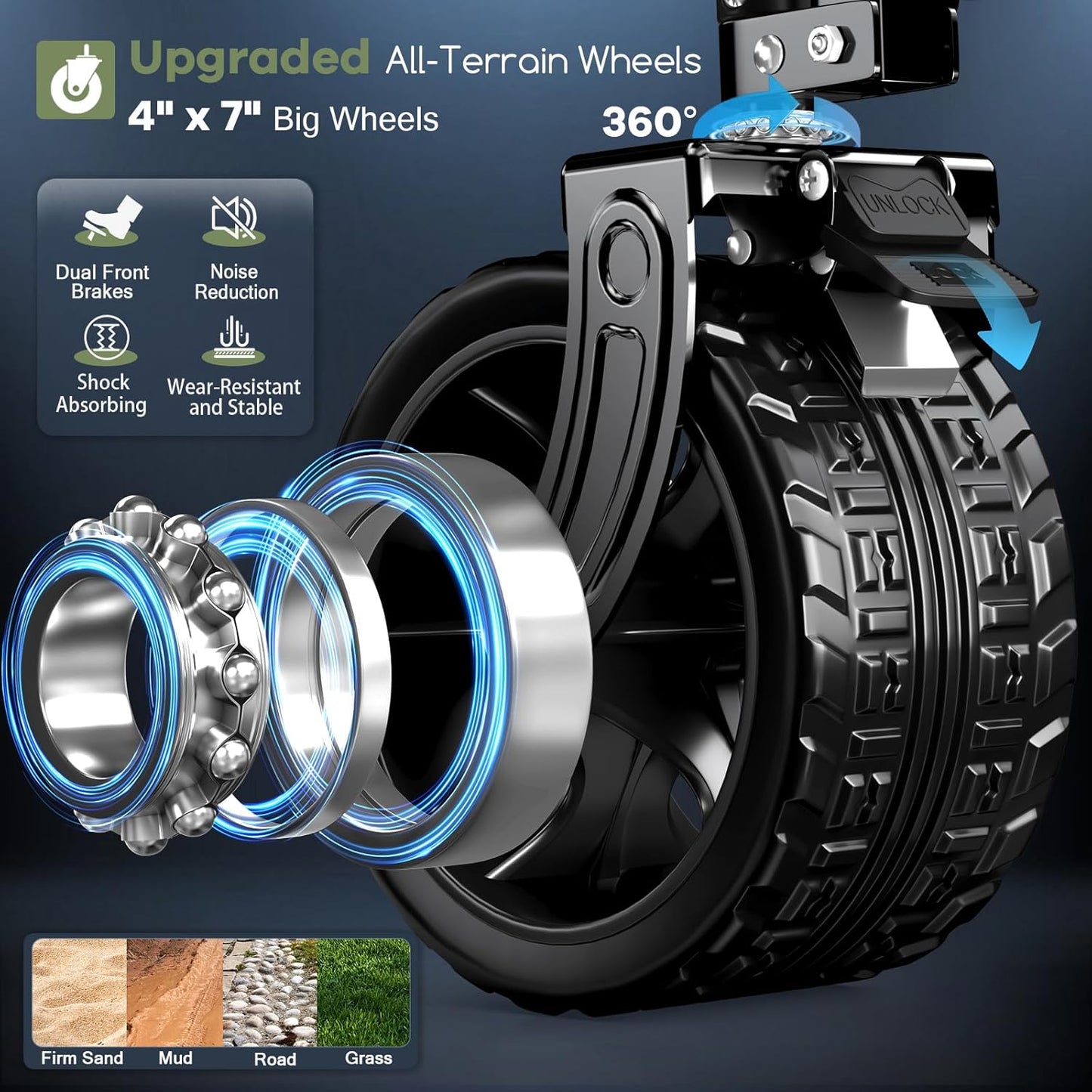 300L Extra Large Wagons Carts Foldable, 560LBS Heavy Duty Collapsible Beach Wagon 48" Long with Big All-Terrain Wheels, Utility Folding Cart for Camping, Grocery, Sports, Garden, Green