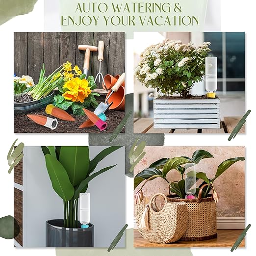 8 Pack Plant Watering Devices, Terracotta Self Watering Spikes with 25 oz Plastic Wine Bottles, Slow Release Plant Waterer Self Watering Planter for Vacation Indoor Outdoor Plant