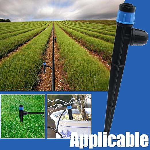 50 PCS Quick-Connect Drip Irrigation Emitters with Adjustable Water Flow - Sprayer for 1/4 inch Irrigation Tubing - 360 Degree Sprayer Perfect for Irrigation System Watering Kit(Red & Blue)