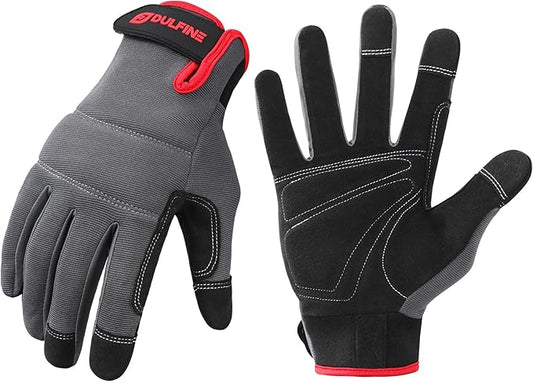 DULFINE Flex Grip Mechanic Work Gloves for Men,Black and Red Utility Safety Working Gloves Touch Screen,Excellent Grip,Ideal for Working on Cars and Outdoor Jobs(Medium)