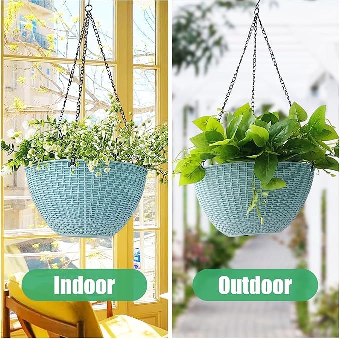 Hanging Planters for Indoor Plants 8/10 Inch, 4 Packs Plant Hanger Outdoor with Drainage Holes, Hanging Basket Flower Pot Perfect for Home, Office and Garden (Sky Blue)