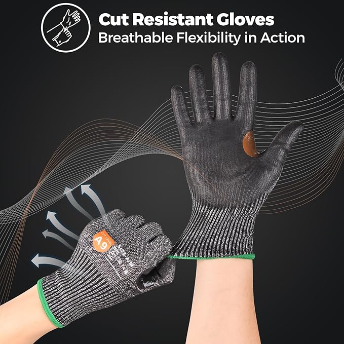 Donfri A9 Cut Resistant Work Gloves for Men - Steel + HPPE Hybrid Safety Gloves for Men, ANSI Cut Level 9 Protection Flexible for Metal Glass Wood Construction Fishing