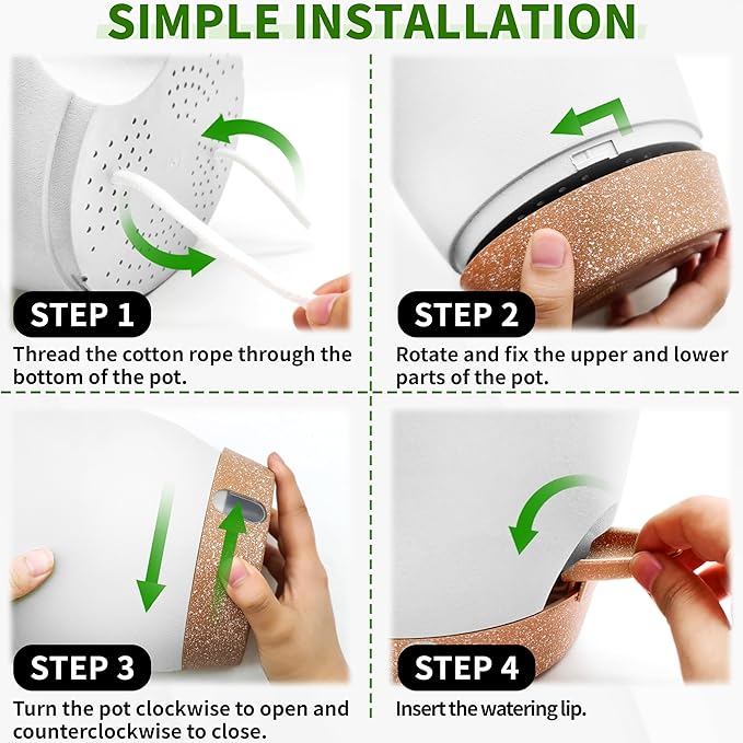 12/10/9/8 inch Self Watering Pots with Visual Water Window, Extra Large Self Watering Plant Pot with Drainage Holes and Saucers, White Flower Pots for Indoor Plants