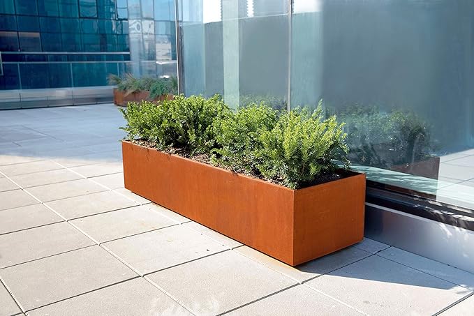 46-Inch Corten Steel Planter Box - Large Rectangular Planter for Outdoor Plants | Modern Heavy Duty Metal Design | Made in USA