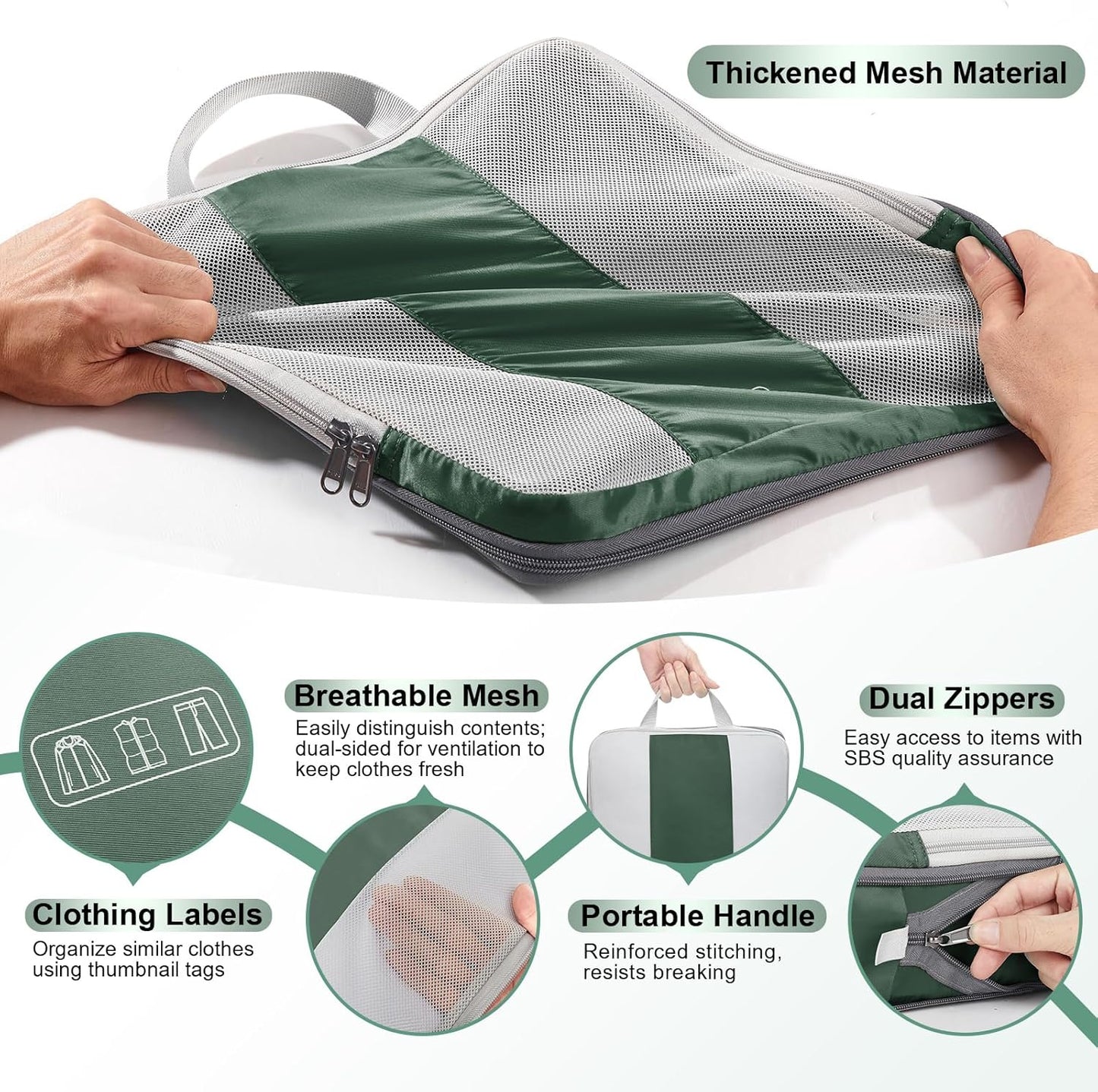 8 Set Compression Packing Cubes for Travel Essentials,Compressible Expandable Packing Cubes for Suitcase,OlarHike Luggage Organizer Bags for Travel,Handy Helper for Organizing Clothes(Dark Green)