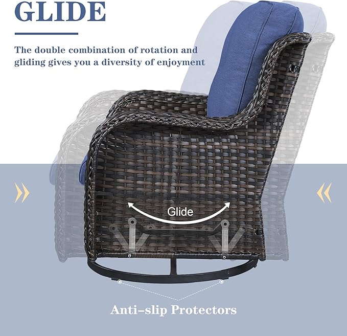 4 Pieces Patio Furniture Sets, Wicker Patio Swivel Glider Chair with Ottomans, Outdoor Furniture Set for Outside Porch, Deck, Balcony, Garden