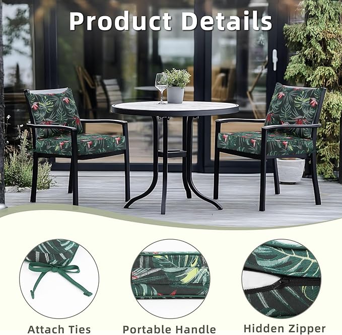 Favoyard Outdoor Seat Cushion 24 x 24 x 4 in Waterproof Pattern Fade Resistant Cover Removable Patio Furniture Cushions Deep Seat & Back Cushion Set with Adjustable Straps for Patio Chair Sofa Couch