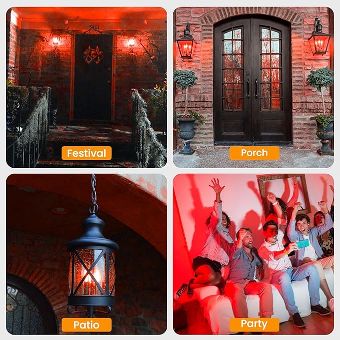 Hompavo 【Upgraded LED Flame Light Bulbs, 3 Modes Flickering Light Bulbs, E12 Chandelier Base Candle Fire Light Bulb for Halloween Christmas Party Porch Indoor & Outdoor Home Decoration, Red 6 Pack