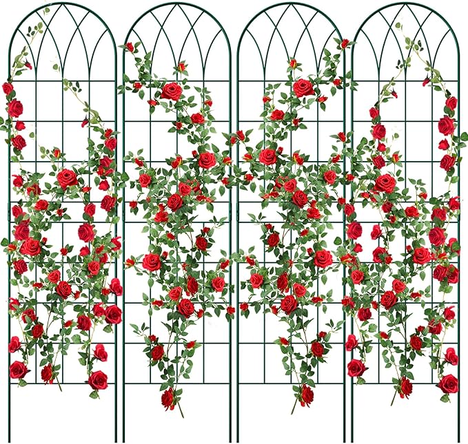 4 Pack Metal Garden Trellis for Climbing Plants, Black Metal Garden Trellis for Vines Plant Rose Vegetable Support,Large Decorative Outdoor Trellis