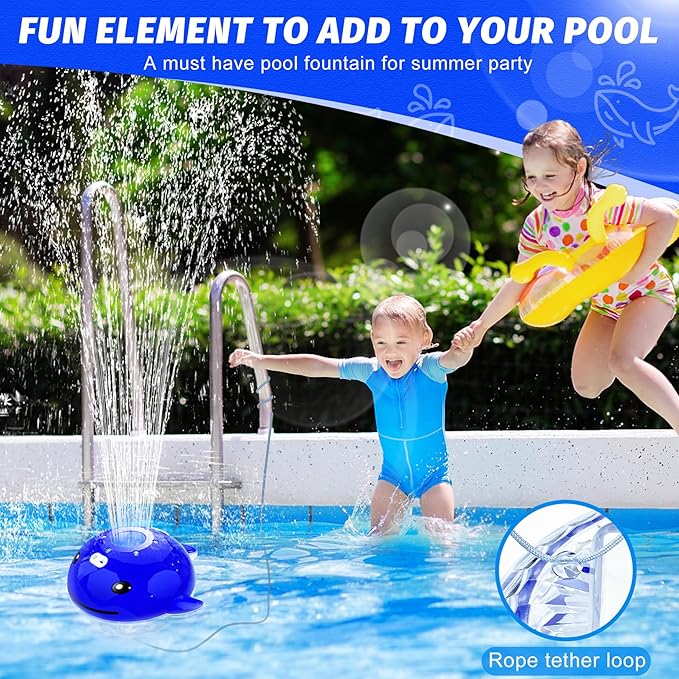 Floating Pool Fountain with Remote, Whale Pool Fountain with Lights, Rechargeable Pool Water Fountain, Above Ground Pool Fountain Waterfall, Swimming Pool Fountains for Inground Pool-1PC