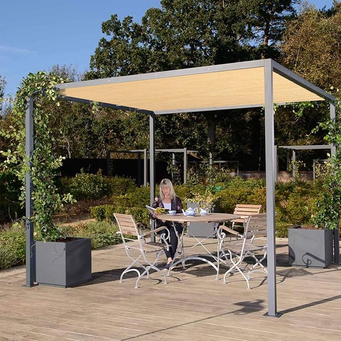 Eden's Decor Straight Flat-Edged Sun Shade Sail Rectangular 10' x 22' Beige UV-Blocking Outdoor Canopy Fabric Cloth Awning for Pergola Patio Garden Backyard Custom Size