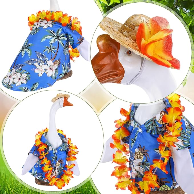 Goose Outfit Yard Porch Goose Clothes Silly Lawn Shirt for 23'' Cement Duck Decorations(Summer)