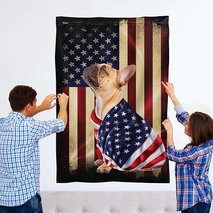 FLAGWIX French Bulldog House Flags, Dog Decor American Flag - 4th of July Decorations for Home, Yard Decor, House Flag 30x40 - Patriotic Dog Decor, Double Sided, Heavy Duty Canvas Flag Indoor Outdoor