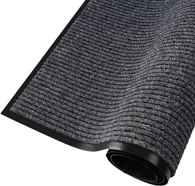 fani Heavy Duty Large Outdoor Indoor Entrance Black Doormat Waterproof Low Profile Entrance Rug Front Door Mat Patio Anti-Skid Rubber Back, 23x72 inch (Gray)