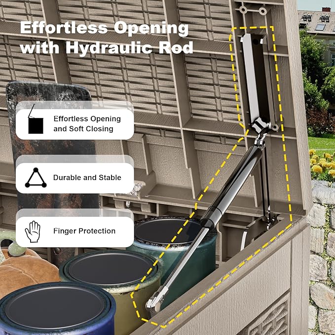 100 Gallon Waterproof Outdoor Storage Box,Resin Deck Box,Lockable Outside Storage Box Container for Patio Furniure,Garden,Pool Tools (100 Gallon,Grey pattern)